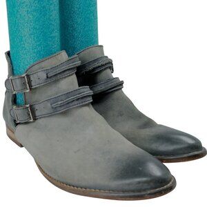 Free People Braeburn Nubuck Gray Leather Ankle Boots Booties Size EU 37 US 6.5
